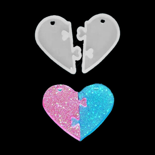 Lovers.  Heart Couple Puzzle Pendant Silicone Mold