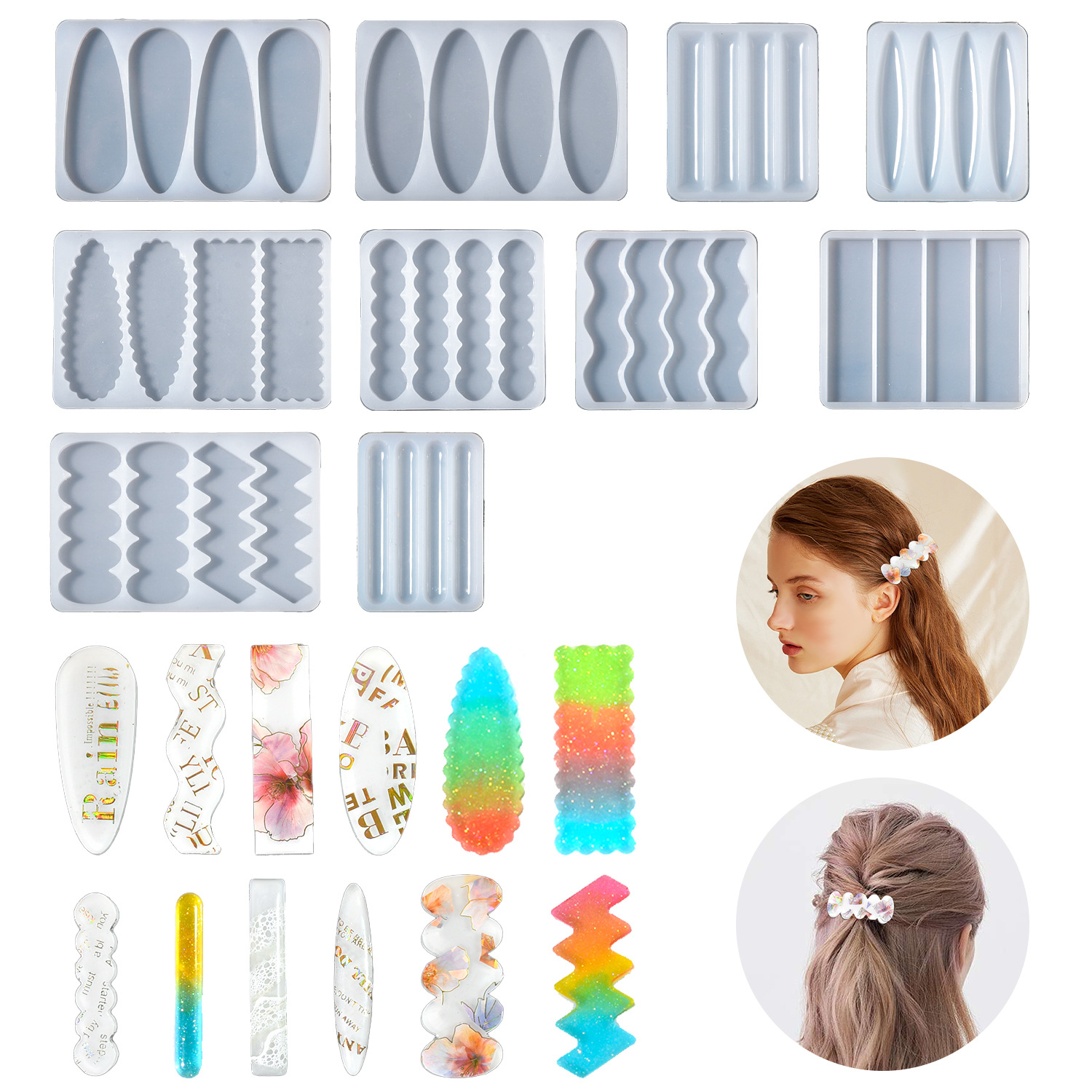 Hair Clip Barrettes Molds with Assorted Geometric Shapes