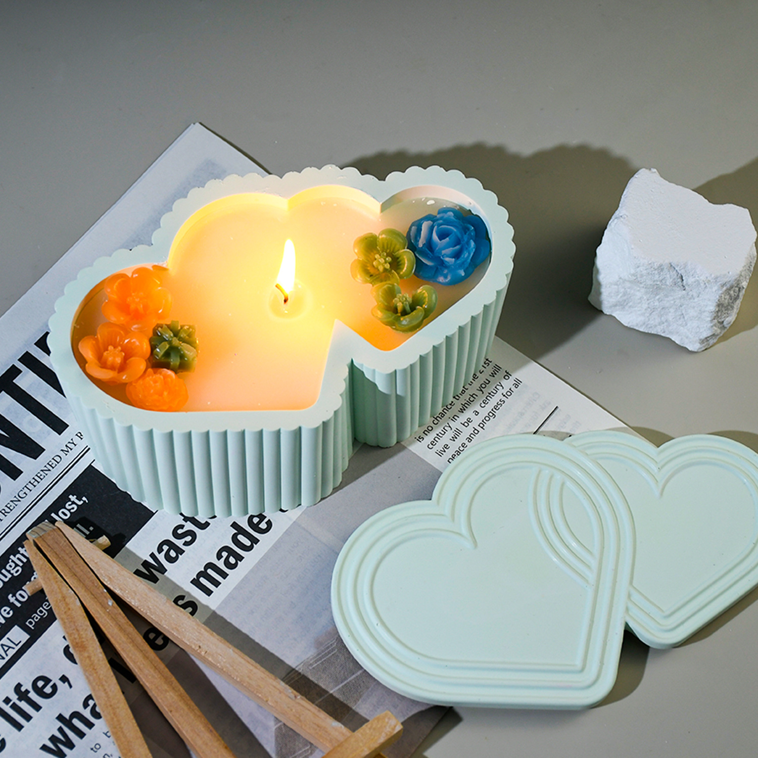 Striped Double Heart Storage Box Silicone Mold for Epoxy Resin, Gypsum, Jesmonite