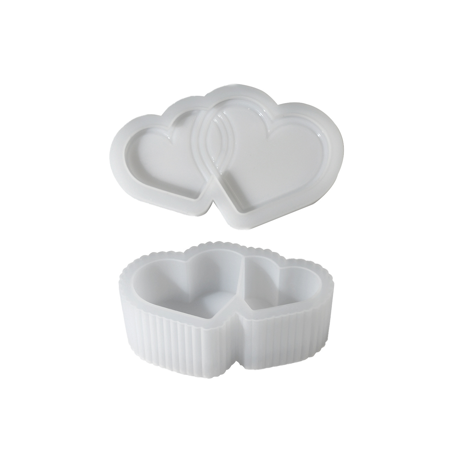 Striped Double Heart Storage Box Silicone Mold for Epoxy Resin, Gypsum, Jesmonite