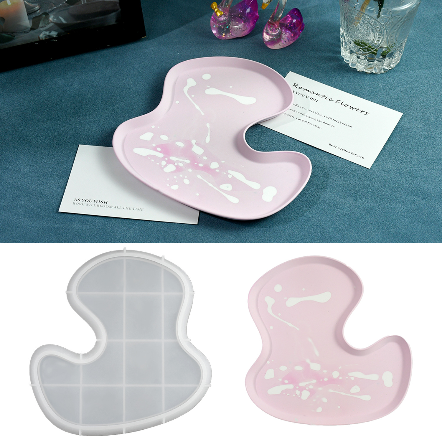 Unique L-Shaped Wavy Tray Silicone Mold for Epoxy Resin, Concrete, or Gypsum