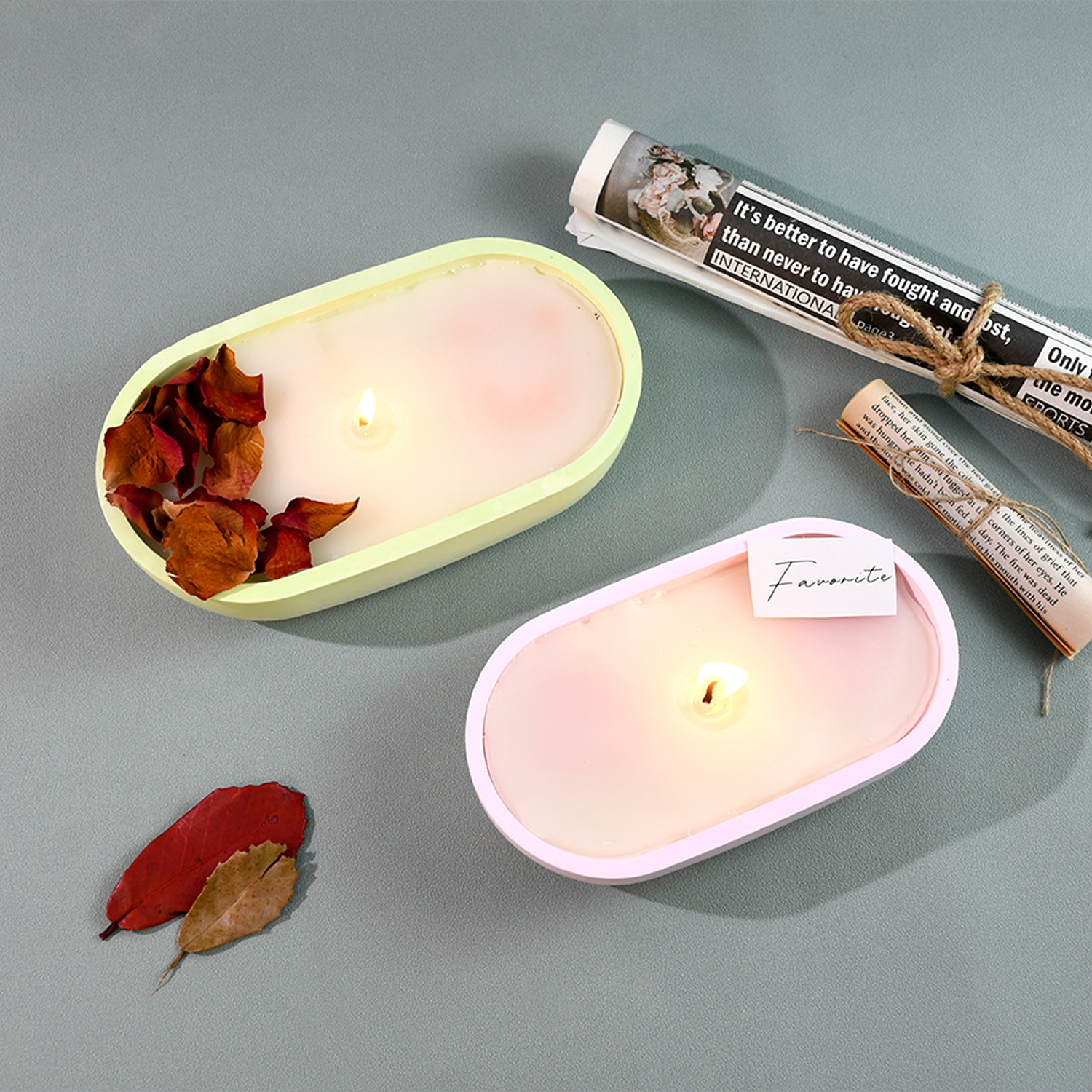 Oval boat shape candle vessel and vanity tray