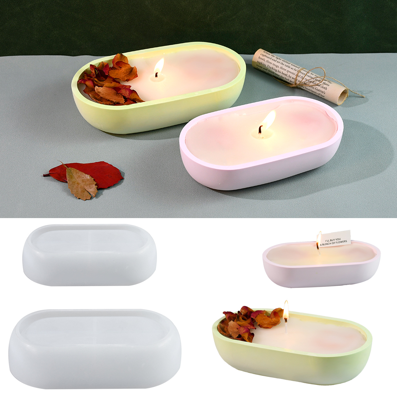 Oval boat shape candle vessel and vanity tray