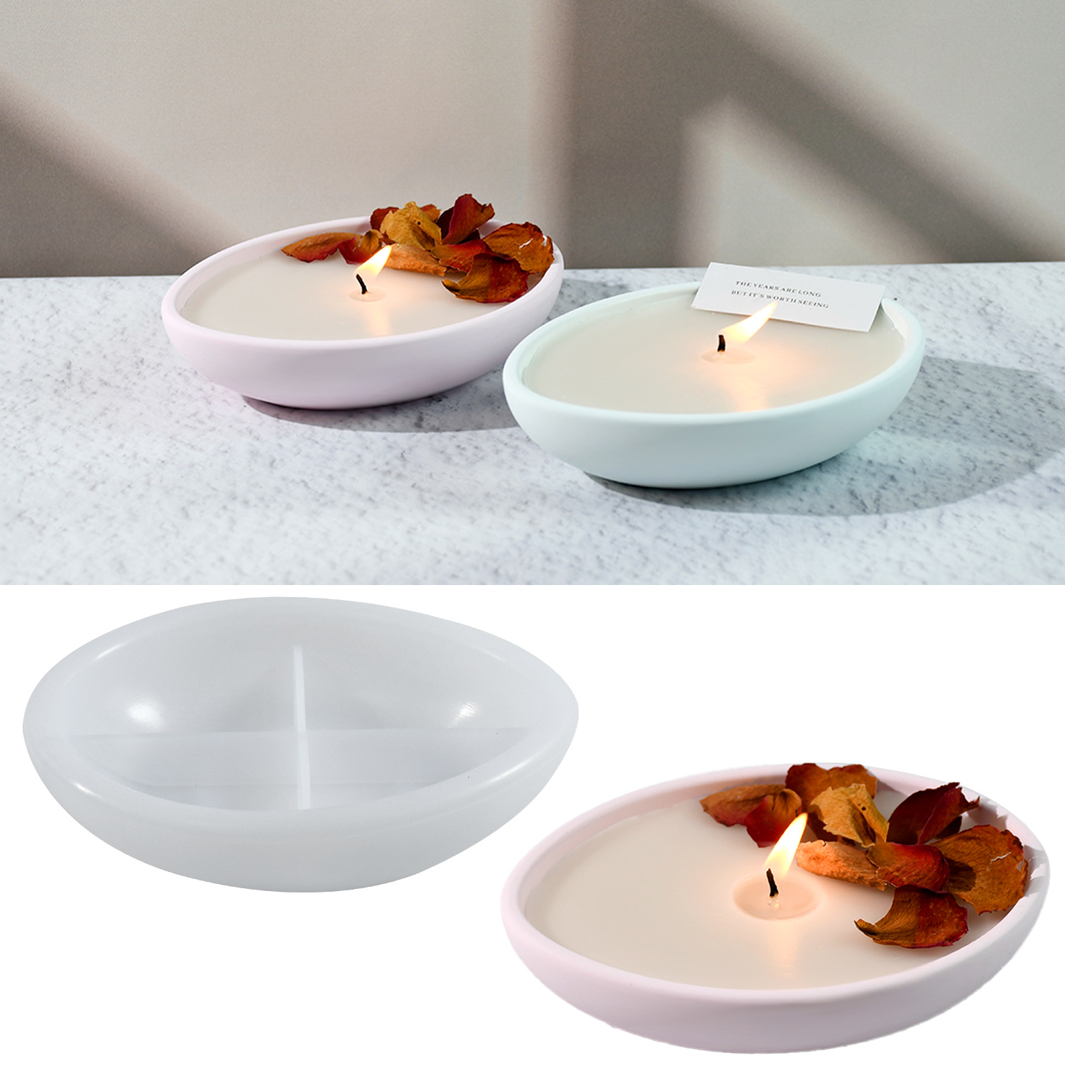 Hemispherical boat candle vessel and tray vanity silicone mold