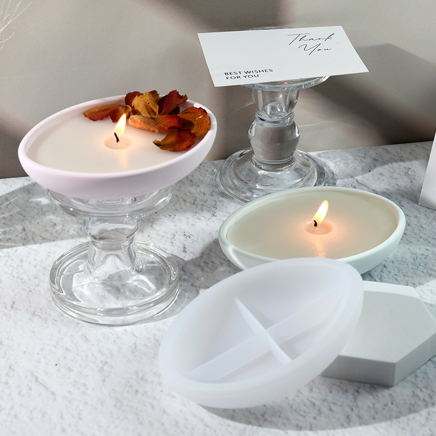 Hemispherical boat candle vessel and tray vanity silicone mold