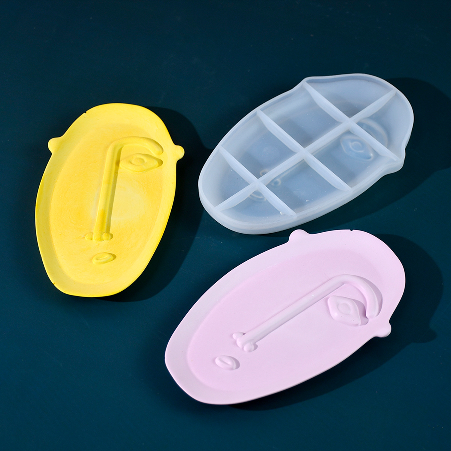 Abstract face tray silicone mold gypsum storage dish