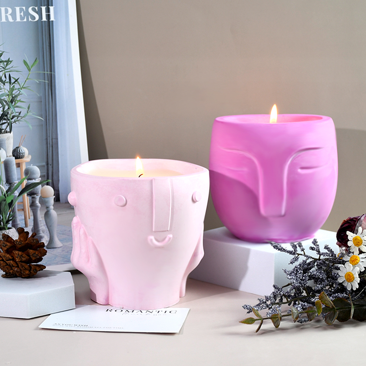 Abstract Human Face Planter and Candle Vessel Silicone Mold