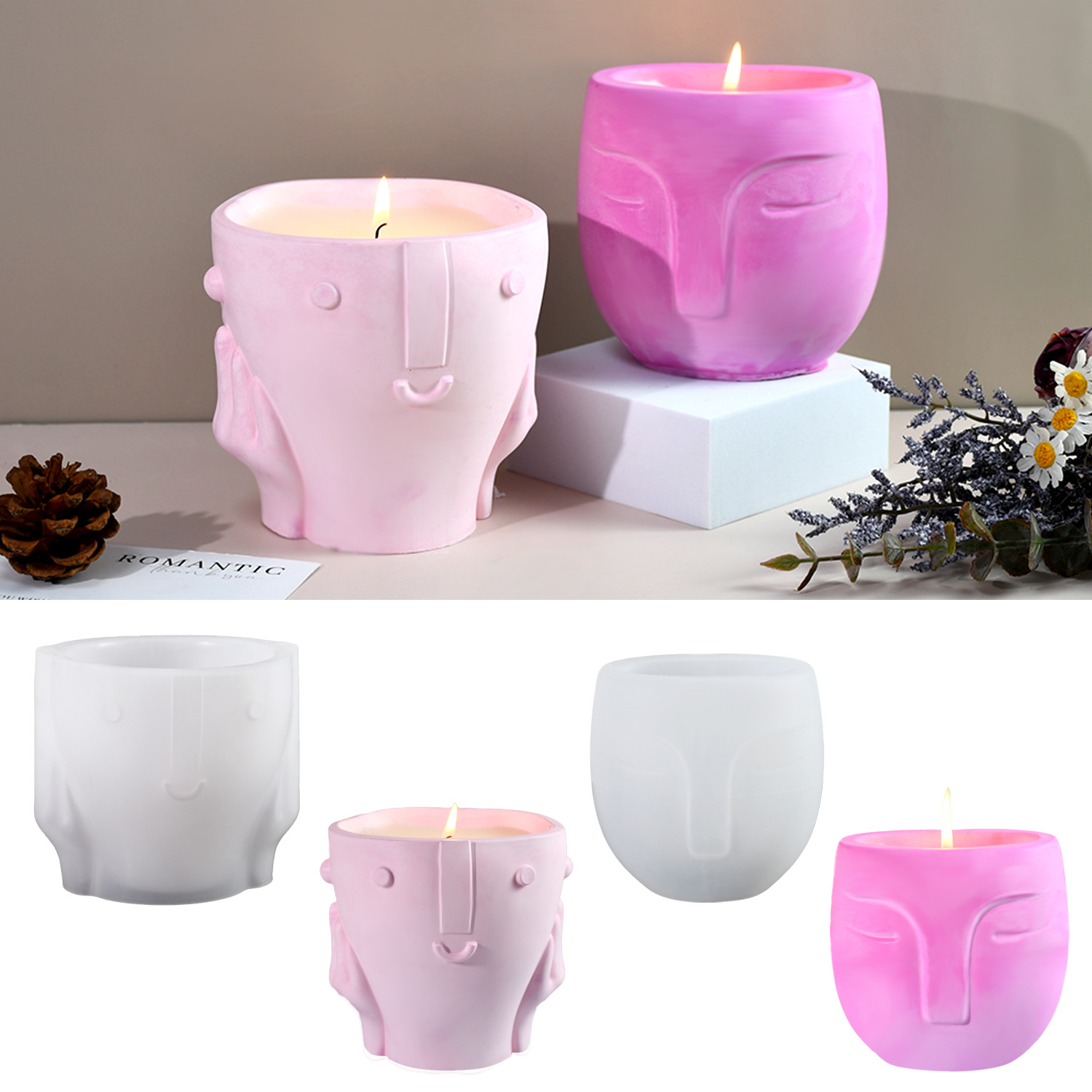 Abstract Human Face Planter and Candle Vessel Silicone Mold