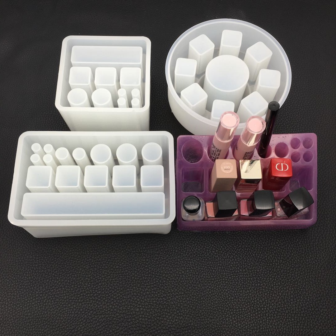 Multi-Slot Resin Makeup Organizer Silicone Mold for Lipstick and Cosmetic Storage