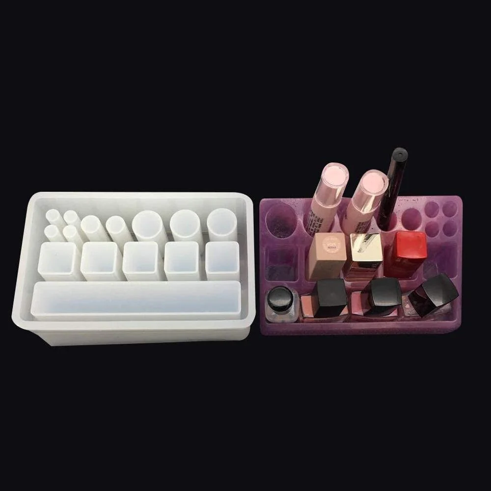 Multi-Slot Resin Makeup Organizer Silicone Mold for Lipstick and Cosmetic Storage