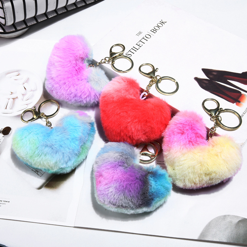 2 Color Heart Pompom(with Keychain)