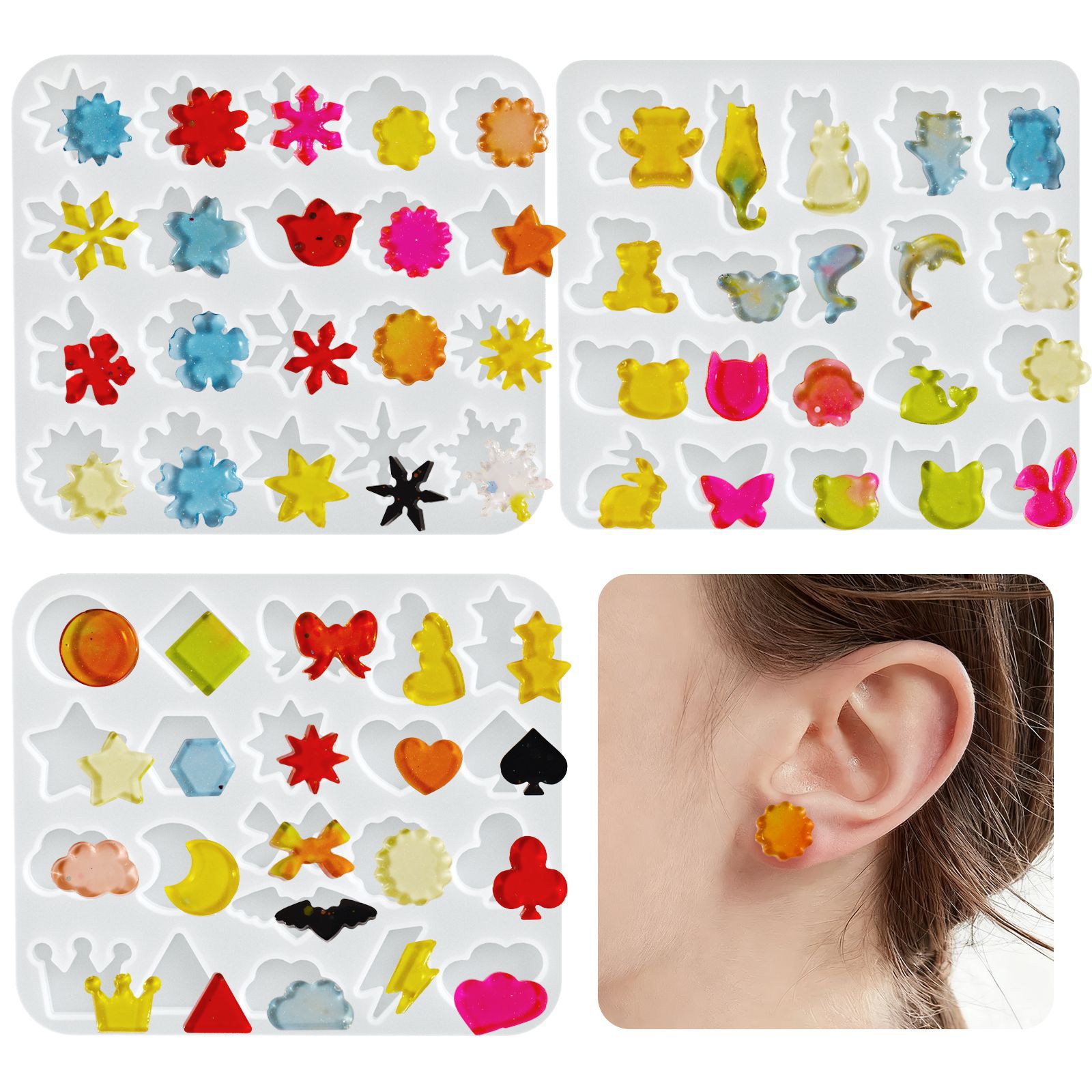Mixed Geometric Flower Stud Earring Set