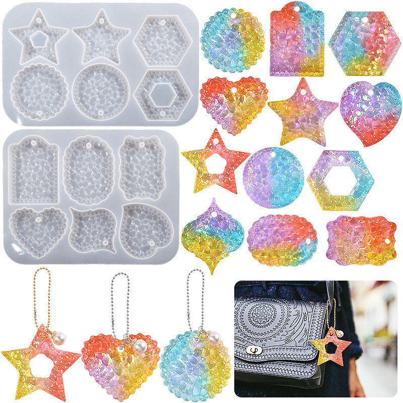 Diamond Pattern Star Heart Keychain Pendant Mold