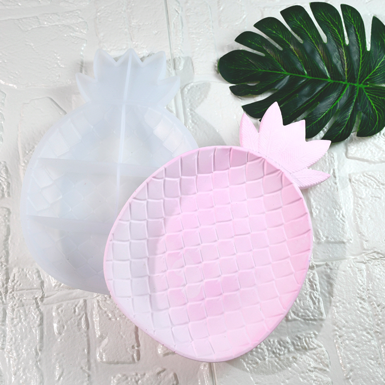 Tropical Pineapple and Leaf Silicone Dish Tray Molds for Epoxy Resin Art and Gypsum Decor