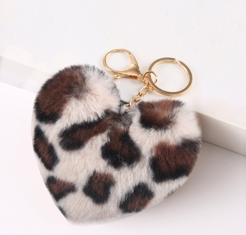 Leopard Print Pompom Ball and Heart (keychain not included)