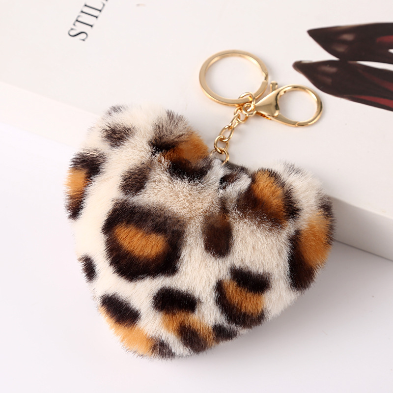 Leopard Print Pompom Ball and Heart (keychain not included)