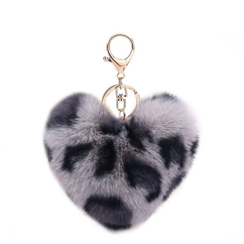 Leopard Print Pompom Ball and Heart (keychain not included)
