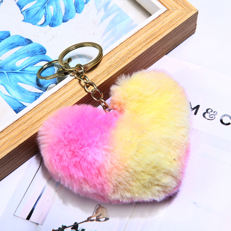 2 Color Heart Pompom(with Keychain)